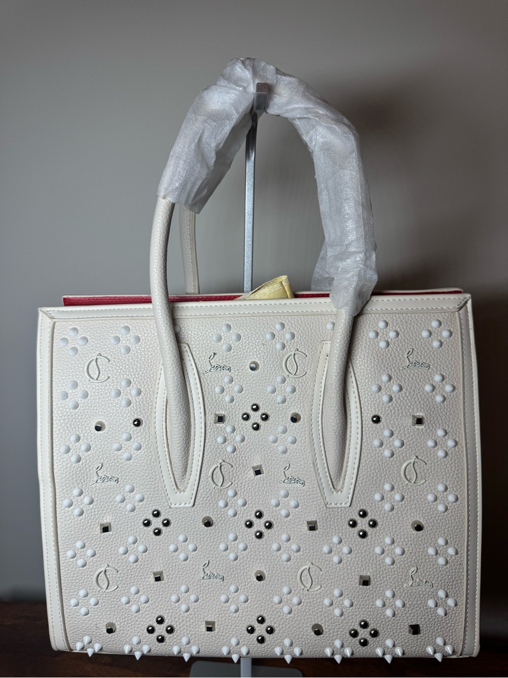 White Studded Tote Bag. No Brand.
